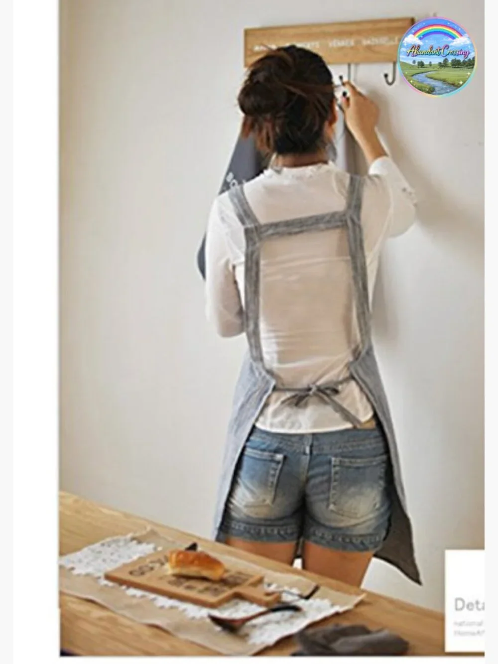 Linen Pinafore Japan Style Apron No Tie Two Pockets Halter Cross Bandage